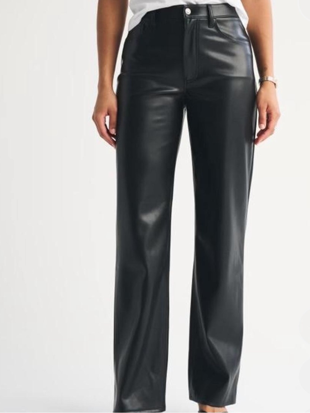Abercrombie and Fitch High-Waist Faux Leather straight -Leg Pants - Black